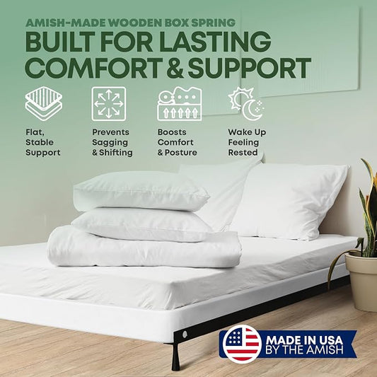 Greaton, 4.5” Queen Box Spring for Queen Bed – Amish-Made in the USA – Solid Wood Box Spring Mattress Foundation with Stable & Quiet Support – Flat-Packed & Easy Assembly – White