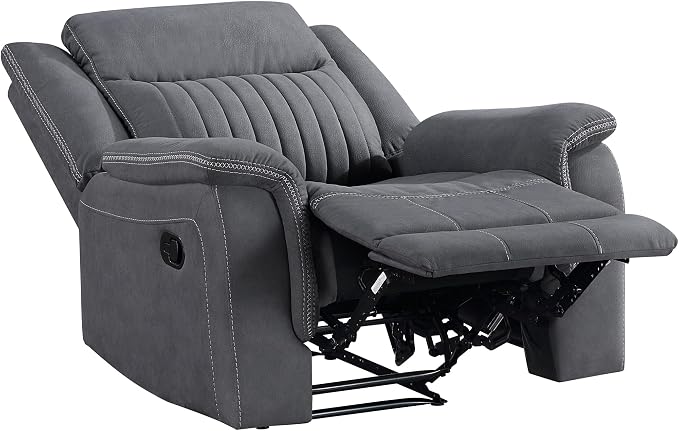 Lexicon Manual Recliner Chair, Polished Microfiber Reclining Sofa Chair, Home Theater Seating, Wall Hugger Manual Recliner for Living Room/Office/Apartment, Gray