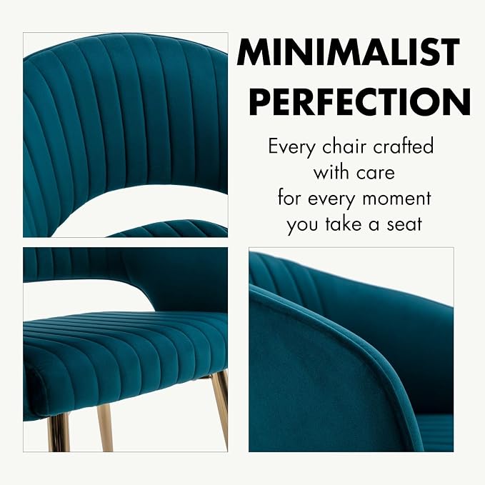 Hyfirm Teal Velvet Dining Chairs Set of 6, Modern Gold Legs Dining Room Chairs with Hollow Back, Upholstered Accent Kitchen Chairs for Living Room/Reception/Restaurant