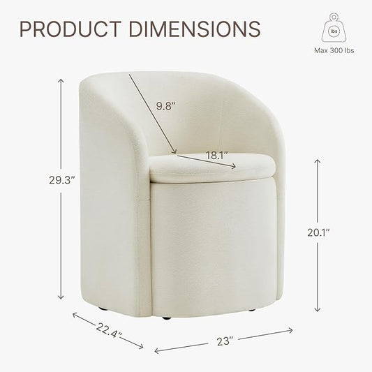 KISLOT Upholstered Dining Chairs with Casters, No Assembly Rolling Modern Dining Room Chairs with Hidden Storage & Barrel Backrest, Accent Chair for Bedroom, Living Room, Dressing, Linen, Set of 1