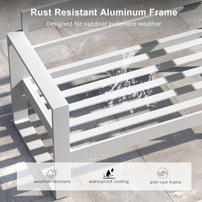 LayinSun Outdoor Patio Aluminum Sofa, Metal Modern 3-Seat Couch with Washable Thick Cushions