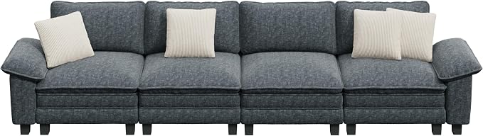 PHI VILLA Cloud Modular Couches Sets, 157.5" Sectional Sofa with Upholstered Deep Seat, 4-Seater Long Couches for Living Room Apartment, Chenille Fabric, Dark Cyan