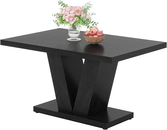 Tribesigns 47-Inch Dining Table for 4, Black Kitchen Dinner Table with Heavy Duty Pedestal, Farmhouse Wooden Eating Table for Home, Dining Room, Small Space, Black