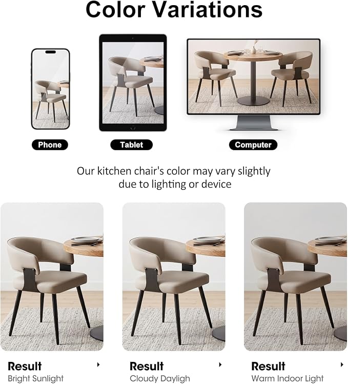 Dining Chairs Set of 6, Modern Upholstered Faux Leather Kitchen Chairs with Curved Back, Easy to Assemble & Clean for Dining Room, Restaurant, Cafe, Warm Gray