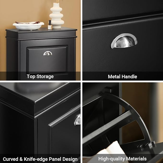 Haotian Small Shoe Cabinet, Black 2 Flip Drawers Freestanding Shoe Rack, Shoe Storage Cupboard Organizer (9.45" D x 20.87" W x 32.28" H), FSR78-SCH