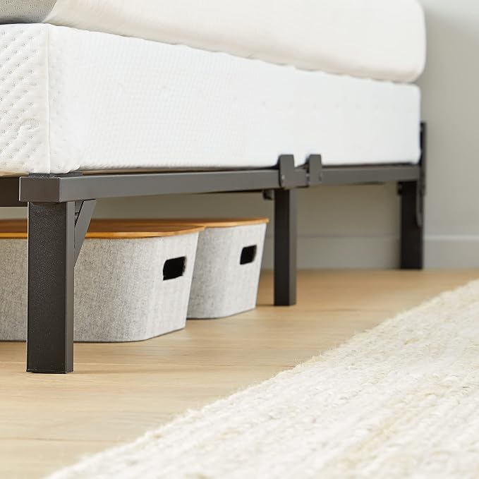 Amazon Basics Metal Bed Frame, 9-Leg Support Base for Box Spring and Mattress, Tool-Free Easy Assembly, No Tools Required, Full Size, Black