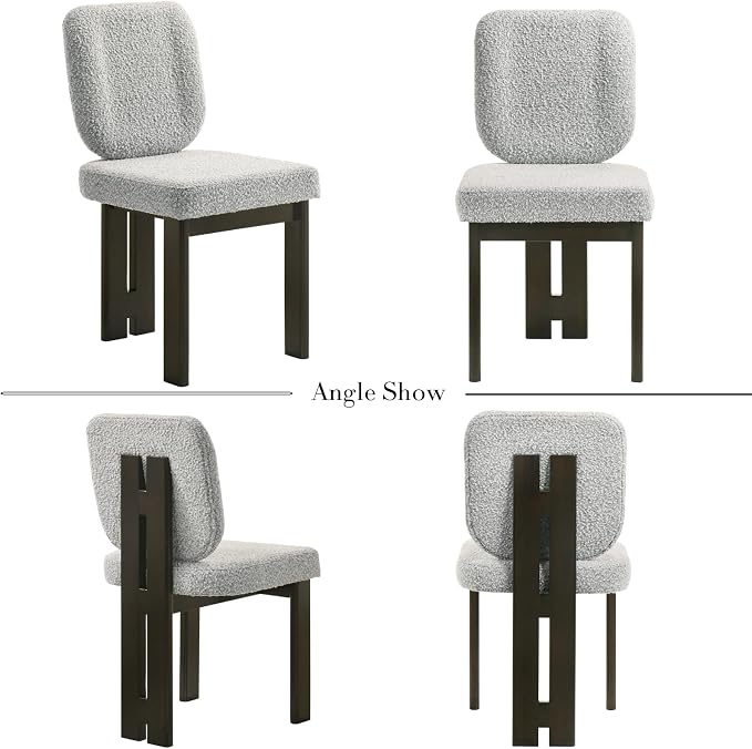 CIMOTA Boucle Dining Chairs Set of 6, Mid-Century Modern Upholstered Accent Chairs with Soft Curved Backrest and Solid Wood Legs for Kitchen, Dining Room, or Living Room, Gray