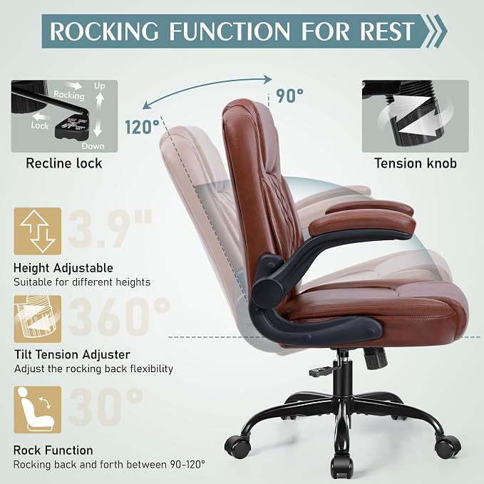 Leather Office Chair, PU Home Computer Desk Chairs with Ergonomic Back Support, 360°Swivel Free,Small Gaming Chair with Wheels and Adjustable Armrests, for Short People Use
