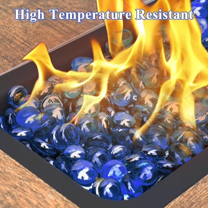 GASPRO 10 lbs Fire Glass for Propane Fire Pit, 3/4 Inch Glass Beads for Fire Pit Table, Glass Rocks for Garden Decor- Cobalt Blue