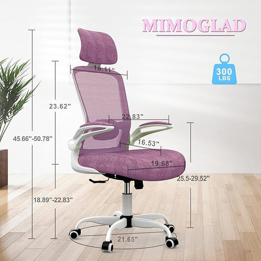 Mimoglad Office Chair, High Back Ergonomic Desk Chair with Adjustable Lumbar Support and Headrest, Swivel Task Chair with flip-up Armrests for Guitar Playing, 5 Years Warranty