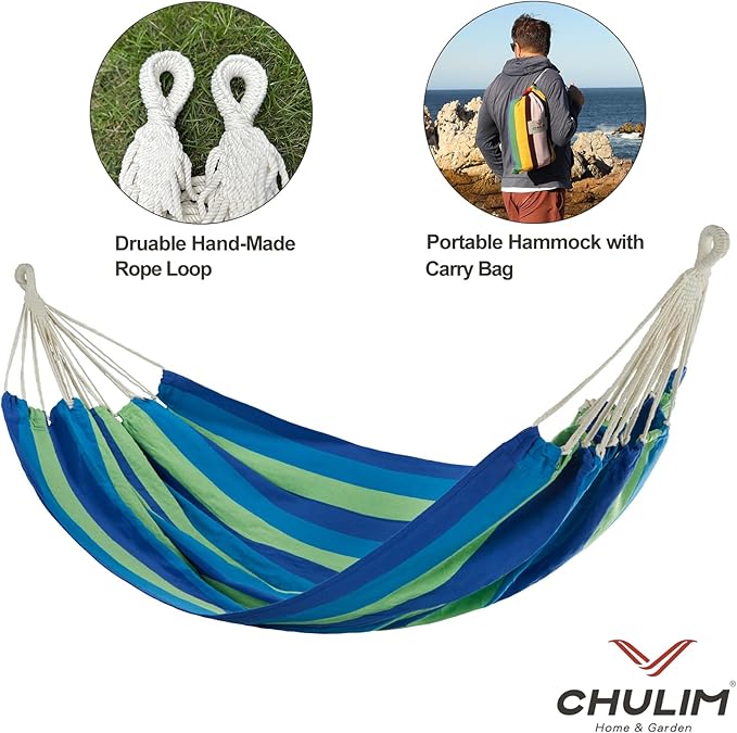 CHULIM Brazilian Double Hammock with Tree Straps,Extra Large 240x160cm,2 Persons Hammock for Backyard Patio Outdoor and Indoor,450lbs Weight Capacity,Soft Woven Cotton Fabric