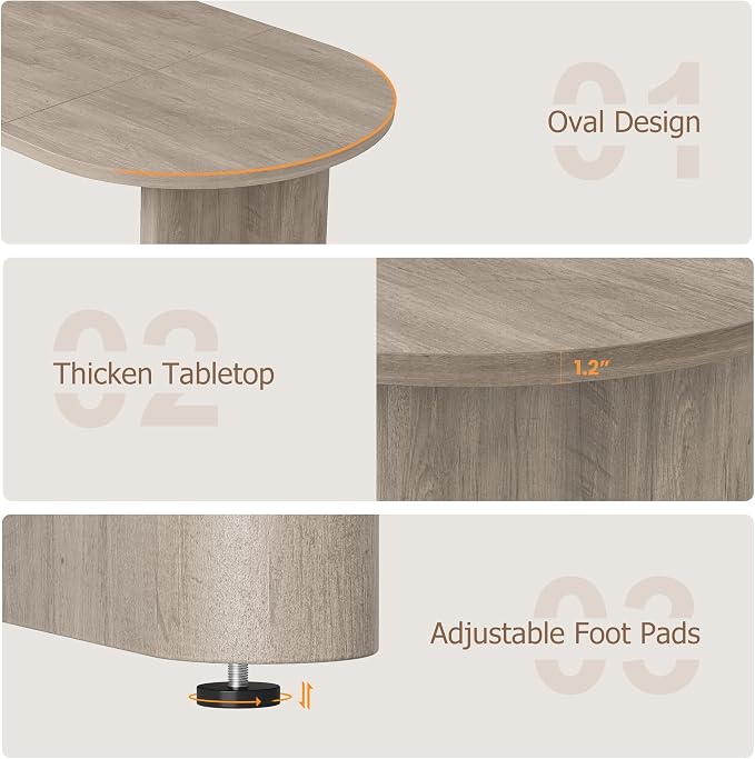 IDEALHOUSE 70.8" Oval Dining Table for 4-8, Wood Kitchen Table with Double Pedestal Base, Spacious Dining Room Table for Kitchen, Living Room, Reception Area, Natural Finish, Retro Gray