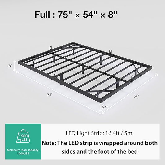 Novilla Floating Bed Frame with LED Lights, Modern Platform Full Size Bed Frame with Mattress Slide Stopper, Easy Assembly, No Box Spring Needed, Noise Free