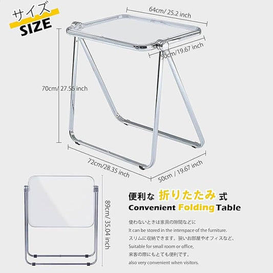 KAIHAOWIN Folding TV Tray Table Acrylic Foldable Table No Assembly Required Tiny Desk for Home Office Side Table Small Computer Desk for Small Spaces (Clear)
