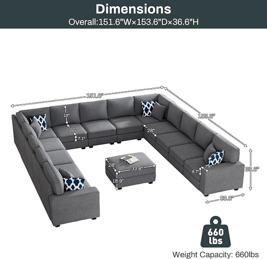 Legend Vansen Oversized Modular Sectional Sofa,U/L‑Shaped Reversible Couch with Ottoman,Deep Seat Plush Polyester Sectional for Living Room,14-Seater,Dark Grey