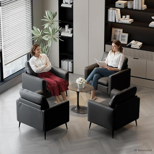 TYBOATLE Accent Chairs Set of 2, Black Faux Leather Chairs, Mid Century Modern Comfy Living Room Chairs, Cozy Office Reading Chair, Reception Armchairs for Bedroom, Waiting Room