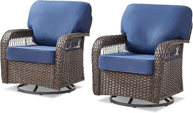 Belord Patio Chairs Set of 2, Wicker Swivel Rocker Outdoor Chairs for Deck Porch Garden, 2 Piece Luxury Patio Furniture Set,Blue