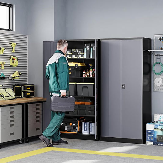 Letaya Metal Garage Storage Cabinets with Lock Door and Adjustable Shelves, Steel Tool Cabinets for Home,Office,Warehouse Organisieren (Black Grey, 72" H)