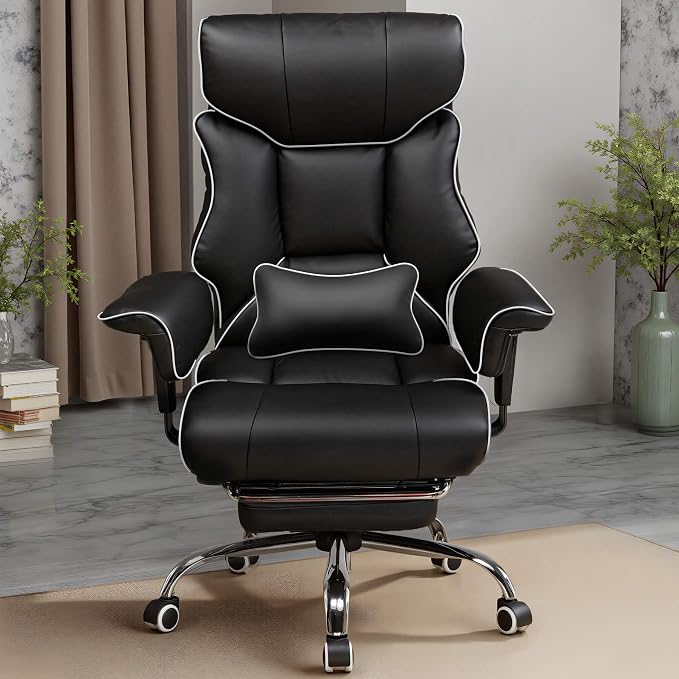 GTPLAYER Big and Tall Gaming Chair 400lbs Heavy Duty Office Chair with Foot Rest & Ergonomic Pocket Spring Cushion, High Back Lumbar Support for Lower Back Pain Relief, White/Black