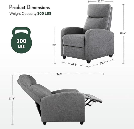 Recliner Chair, Recliner Sofa Fabric for Adults, Recliners Home Theater Seating with Lumbar Support, Reclining Sofa Chair for Living Room, Gray