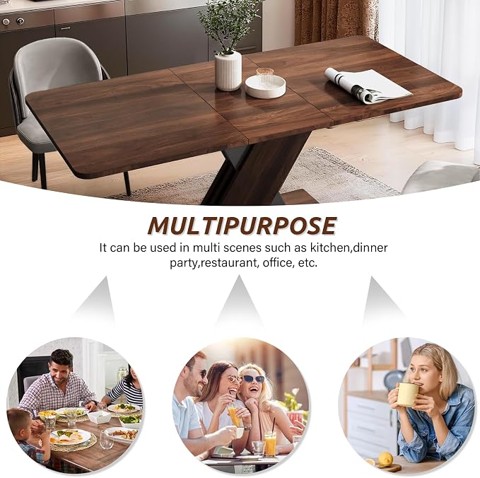 Extendable Dining Table for 4-8 People,55.12''-70.87''Modern Space-Saving Wood Kitchen Table,Rectangle Folding Conference Meeting Table for Living Meeting Room Kitchen,Walnut