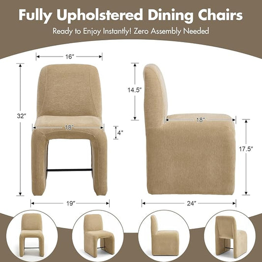 Hyfirm Upholstered Dining Chairs Set of 1, Modern Armless Desk Chair with Metal Footrest for Diningroom Bedroom Livingroom Reading Room,Khaki Fabric