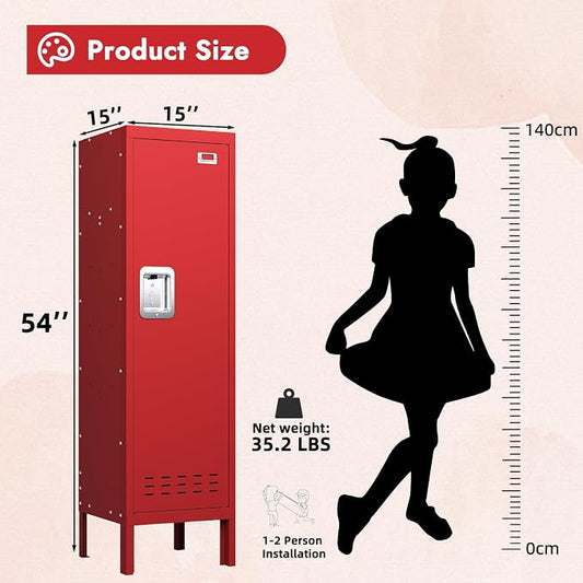BUTISOW Metal Kids Locker,Metal Cabinet Storage Lockers,Lockable for Employees with Door,54" Height Steel Locker,Lockable Steel Locker for Children's Room, Playroom, School,Gym