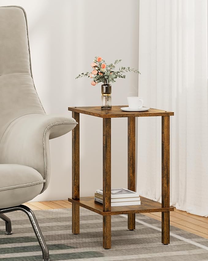 TUTOTAK End Table, Side Table, Nightstand, 2-Tier Storage Shelf, Sofa Side Table for Small Space, Living Room, Bed Room, Brown TB01BB034C