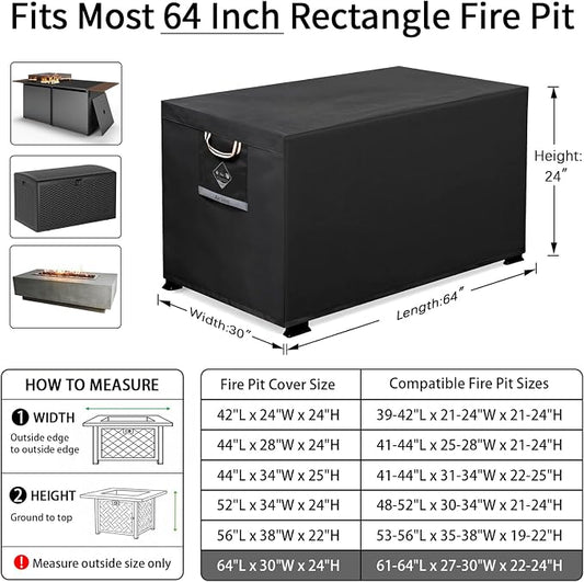 QH.HOME Fire Pit Cover Rectangle 64 x 30 inch,Outdoor Waterproof and Weatherproof Strong Tear and Fading Resistant Rectangular Patio Furniture Fireplaces Cover - Black