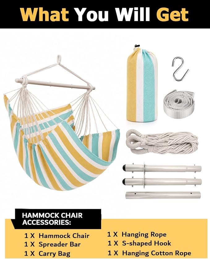 ADVOKAIR Hammock Chair Swing, Heavy-Duty Hanging Rope Swing Seat Supports 500 Lbs, Ideal for Outdoor Patio, Backyard, Porch, Deck & Indoor Bedroom Use