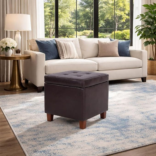 HomePop 18" Classic Square Storage Ottoman - Brown