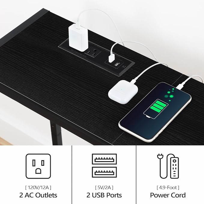 MAHANCRIS 43.7”Console Table with Outlet, Narrow Sofa Table with Charging Station, Entryway Table with Display Shelf, Behind Couch Table, Long Sofa Side Table, Living Room, Hallway, Black CTHB112E01