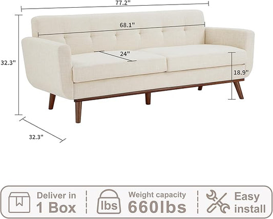 Kingfun 77.2" W Loveseat Sofa, Mid Century Modern Decor Love Seat Couches for Living Room, Button Tufted Upholstered Furniture, Solid & Easy to Install Small Couch for Bedroom Office Apartment, Beige