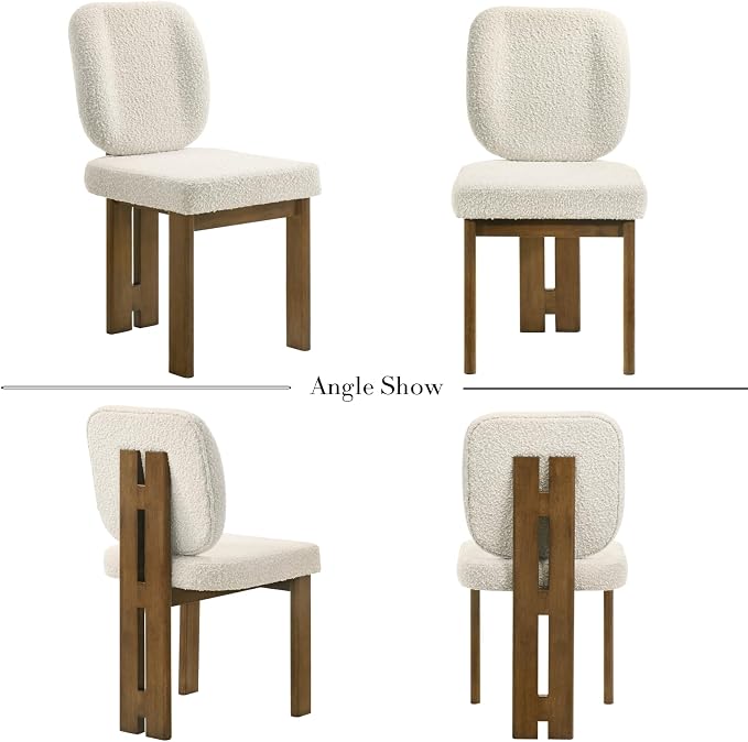 CIMOTA Modern Boucle Dining Chairs Set of 6, Upholstered Armless Side Chairs with Ergonomic Curved Back/Walnut Wood Legs, Mid-Century Accent Chairs for Kitchen or Dining Room, Beige