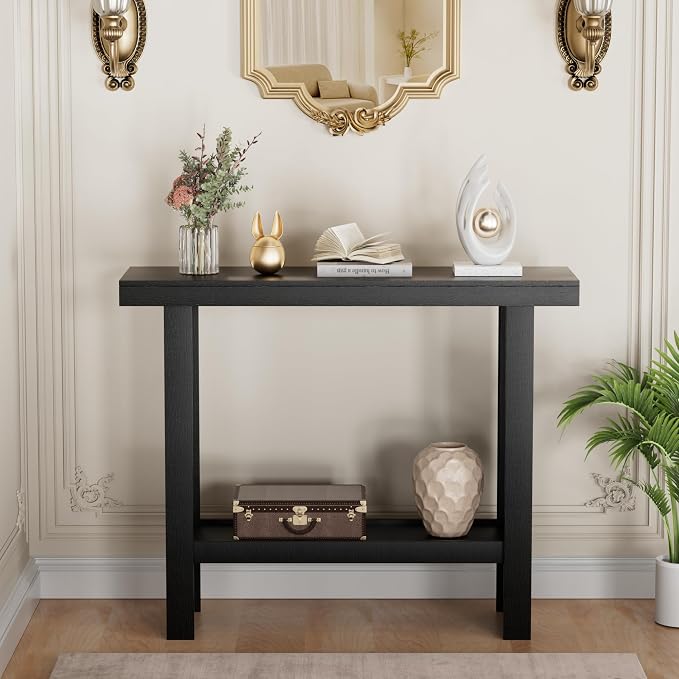 LIFECHOVY Modern Console Tables with Storage, Narrow Entryway Table for Hallway, Behind The Couch Sofa, Entrance Table with Shelves for Living Room, Foyer, Black