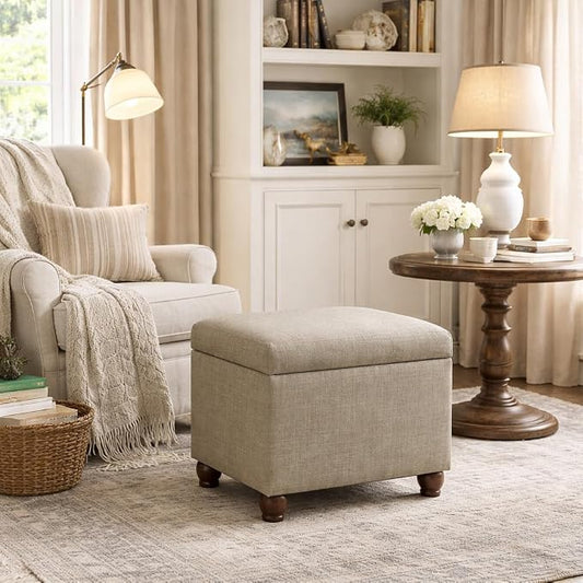 HomePop 22" Medium Rectangular Storage Ottoman - Tan Linen
