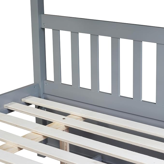 Bellemave Full Over Full Bunk Bed with Trundle,Convertible Bunk Beds with Ladder & Safety Guardrails,Full Size Trundle Bunk Beds for Kids Girls Boys,Grey