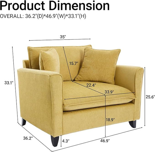 ERYE 46.9" Chenille Upholstered Accent Chair Wide Seat for Living Room Bedroom, Modern Leisure Cushion Armchair W/ 2 Pillows and Removable Cover for Home Apartment Office