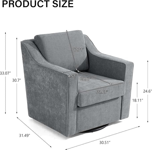 Swivel Accent Chair, Modern Round Barrel Arm Chair for Living Room, Bedroom, Comfy Club Reading Chairs for Adults (Chenille Grey, Set of 2)