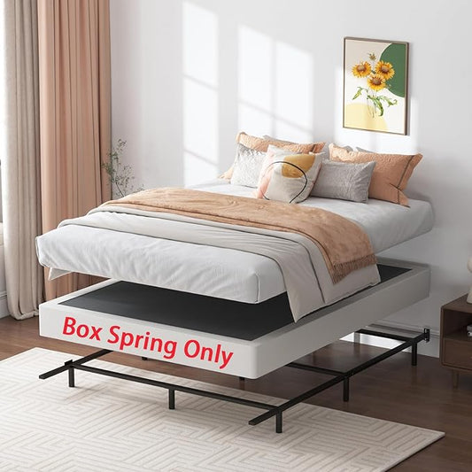 SHLAND Queen Box Spring 7 Inch Low Profile Queen Size Bed Base, 3000 lbs Black Heavy Duty Metal Mattress Foundation with Easy Clean Fabric Cover, Easy Assembly