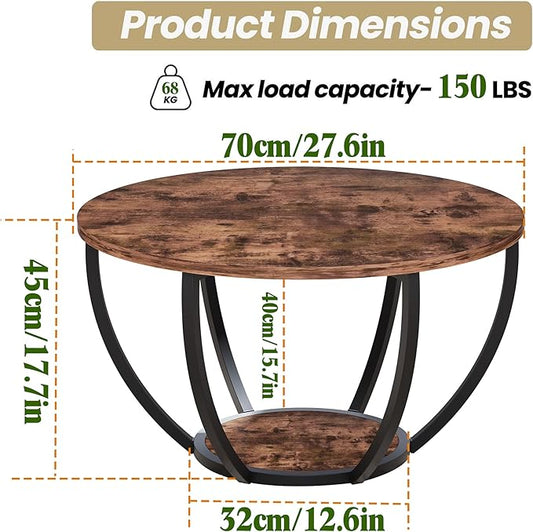 HOMERECOMMEND 28" Round Coffee Table with Storage,2-Tier Wood Accent Center Table for Living Room,Sofa Table for Home Office, Brown