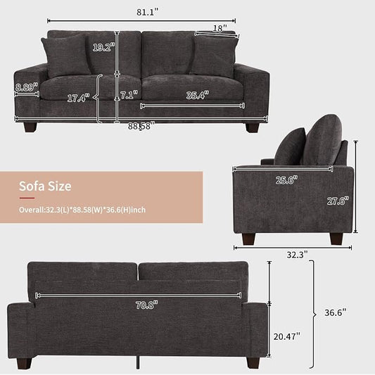 DOPEDIO Modern Loveseat Sofa for Living Room,Chenille Recliner, Removable Cover, Pocket Spring Cushions, Solid Wood Frame, Easy Assembly for Small Spaces (88.58inch,Dark Grey)