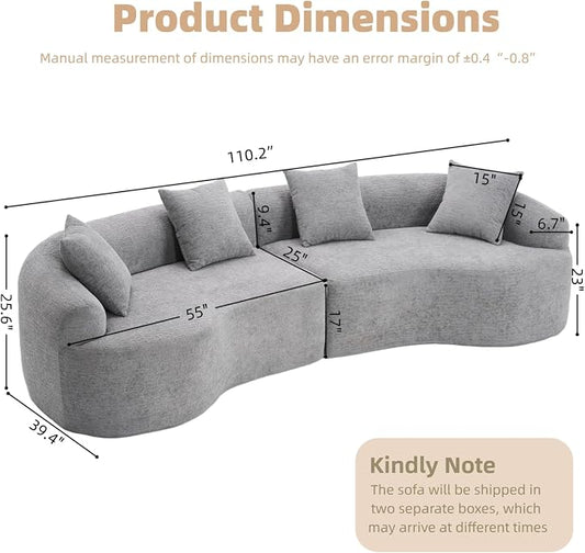 110.2" Curved Sectional Sofa,Luxury Wood Grain Chenille Fabric, Oversized Sectional Sofa,Compression Curved Couch for Living Room,No Assembly Needed (Grey, 110.2 Inch)