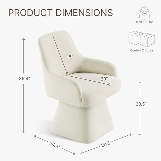 KISLOT Swivel Dining Chairs Set of 2, Mid Century Modern Chairs Fabric Upholstered Armchair with Armrest & Ergonomic Backrest for Dining Room, Kitchen, Bedroom, Living Room, Linen, 2 Boxs