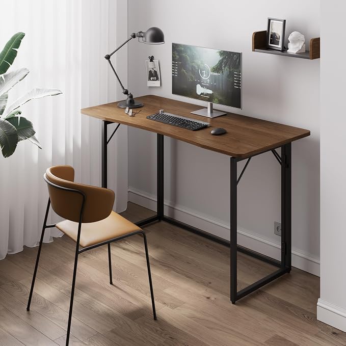 JOYMOOP 47.2" Folding Desk - Brown, No Assembly Large Size Foldable Desk for Home, Office, Wooden Top Folding Computer Desk for Working, Writing, Studying