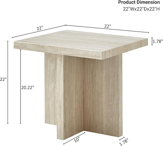 Roundhill Furniture Cavira Modern Faux Marble Living Room Side Table, Beige
