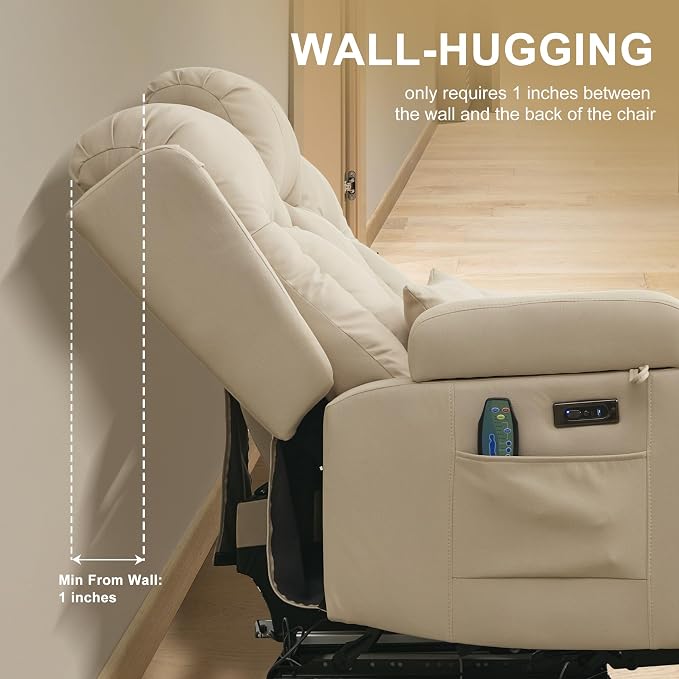 URRED Power Loveseat Recliner Sofa with Massage and Heat, Wall Hugger Reclining Loveseat with Console, RV Couch Home Theater Seating with LED Lights for Living Room (Beige, 67" - 2 Seats)