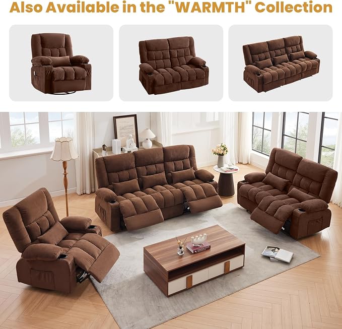 BOSMILLER Reclining Loveseat with Cup Holders for Living Room 2 Seat Manual Loveseat Recliner with Side Pocket