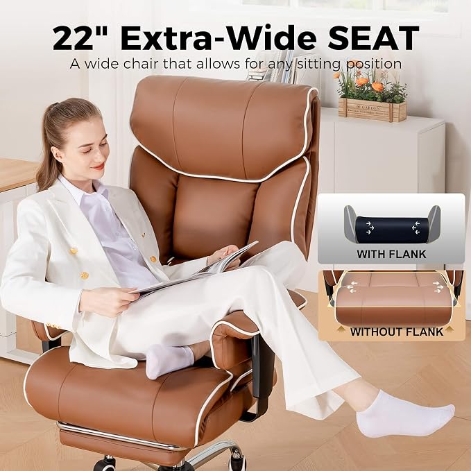 GTPLAYER Big and Tall Gaming Chair 400lbs Heavy Duty Office Chair with Foot Rest & Ergonomic Pocket Spring Cushion, High Back Lumbar Support for Lower Back Pain Relief, Coffee Brown