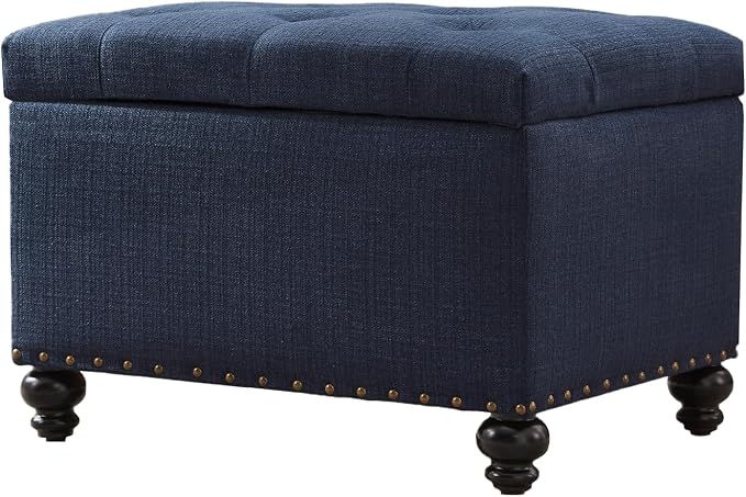 Zihanhome Small Ottoman with Storage, Upholstered Button Tufted Bench, 24" Rectangle Storage Ottoman Foot Rest, Foot Stools, for Living Room, Bedroom, Corners, Dorms and Apartments (Dark Blue)